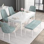 Canisa Concept Noa Serisi, 80X132 Açılabilir Benchli Mdf Beyaz Mutfak Masa Takımı, 4 Sandalye 1 Bench - Su Yeşili