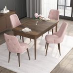 Canisa Concept Noa Serisi, 80X132 Açılabilir Mdf Masa, Barok Ahşap Desenli Mutfak Masa Takımı, 4 Sandalye - Pembe
