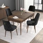 Canisa Concept Noa Serisi, 80X132 Açılabilir Mdf Masa, Barok Ahşap Desenli Mutfak Masa Takımı, 4 Sandalye - Siyah