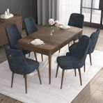 Canisa Concept Noa Serisi, 80X132 Açılabilir Mdf Masa, Barok Ahşap Desenli Mutfak Masa Takımı, 6 Sandalye - Antrasit