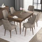 Canisa Concept Noa Serisi, 80X132 Açılabilir Mdf Masa, Barok Ahşap Desenli Mutfak Masa Takımı, 6 Sandalye - Cappuccino