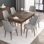 Canisa Concept Noa Serisi, 80X132 Açılabilir Mdf Masa, Barok Ahşap Desenli Mutfak Masa Takımı, 6 Sandalye - Gri
