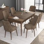 Canisa Concept Noa Serisi, 80X132 Açılabilir Mdf Masa, Barok Ahşap Desenli Mutfak Masa Takımı, 6 Sandalye - Kahverengi