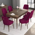 Canisa Concept Noa Serisi, 80X132 Açılabilir Mdf Masa, Barok Ahşap Desenli Mutfak Masa Takımı, 6 Sandalye - Mürdüm