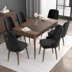 Canisa Concept Noa Serisi, 80X132 Açılabilir Mdf Masa, Barok Ahşap Desenli Mutfak Masa Takımı, 6 Sandalye - Siyah