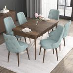 Canisa Concept Noa Serisi, 80X132 Açılabilir Mdf Masa, Barok Ahşap Desenli Mutfak Masa Takımı, 6 Sandalye - Su Yeşili