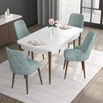 Canisa Concept Noa Serisi, 80X132 Açılabilir Mdf Masa, Beyaz Masa Ceviz Ayak Masa Takımı, 4 Sandalye - Su Yeşili