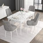 Canisa Concept Noa Serisi, 80X132 Açılabilir Mdf Masa, Beyaz Mermer Desen Mutfak Masa Takımı, 4 Sandalye - Gri