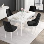Canisa Concept Noa Serisi, 80X132 Açılabilir Mdf Masa, Beyaz Mermer Desen Mutfak Masa Takımı, 4 Sandalye - Siyah