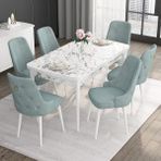 Canisa Concept Noa Serisi, 80X132 Açılabilir Mdf Masa, Beyaz Mermer Desen Mutfak Masa Takımı, 6 Sandalye - Su Yeşili