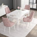 Canisa Concept Noa Serisi, 80X132 Açılabilir Mdf Masa, Beyaz Mutfak Masa Takımı, 4 Sandalye - Pembe