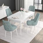 Canisa Concept Noa Serisi, 80X132 Açılabilir Mdf Masa, Beyaz Mutfak Masa Takımı, 4 Sandalye - Su Yeşili