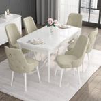 Canisa Concept Noa Serisi, 80X132 Açılabilir Mdf Masa, Beyaz Mutfak Masa Takımı, 6 Sandalye - Krem