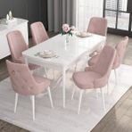 Canisa Concept Noa Serisi, 80X132 Açılabilir Mdf Masa, Beyaz Mutfak Masa Takımı, 6 Sandalye - Pembe