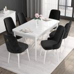 Canisa Concept Noa Serisi, 80X132 Açılabilir Mdf Masa, Beyaz Mutfak Masa Takımı, 6 Sandalye - Siyah