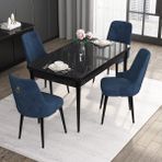 Canisa Concept Noa Serisi, 80X132 Açılabilir Mdf Siyah Mermer Desen Mutfak Masası Takımı, 4 Sandalye - Lacivert