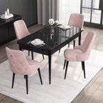 Canisa Concept Noa Serisi, 80X132 Açılabilir Mdf Siyah Mermer Desen Mutfak Masası Takımı, 4 Sandalye - Pembe