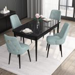 Canisa Concept Noa Serisi, 80X132 Açılabilir Mdf Siyah Mermer Desen Mutfak Masası Takımı, 4 Sandalye - Su Yeşili