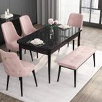 Canisa Concept Noa Serisi, 80X132 Benchli Açılabilir Mdf Siyah Mermer Desen Mutfak Masası Takımı 4 Sandalye 1 Bench - Pembe