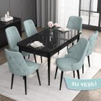 Canisa Concept Noa Serisi,80 x 132 cm Açılabilir Mdf Masa Takımı,siyah Mermer Desen Masa 6 Sandalye Gümüş Halkalı - Su Yeşili