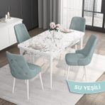 Canisa Concept Noa Serisi,80 x 132 cm Açılabilir Mdf Masa,beyaz Mermer Desen Mutfak Masa Takımı, 4 Sandalye Gümüş Halkalı - Su Yeşili