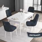 Canisa Concept Noa Serisi,80 x 132 cm Açılabilir Mdf Masa,beyaz Mutfak Masa Takımı,4 Sandalye Gümüş Halkalı - Antrasit