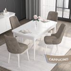 Canisa Concept Noa Serisi,80 x 132 cm Açılabilir Mdf Masa,beyaz Mutfak Masa Takımı,4 Sandalye Gümüş Halkalı - Cappuccino