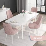 Canisa Concept Noa Serisi,80 x 132 cm Açılabilir Mdf Masa,beyaz Mutfak Masa Takımı,4 Sandalye Gümüş Halkalı - Pembe