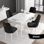 Canisa Concept Noa Serisi,80 x 132 cm Açılabilir Mdf Masa,beyaz Mutfak Masa Takımı,4 Sandalye Gümüş Halkalı - Siyah