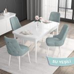 Canisa Concept Noa Serisi,80 x 132 cm Açılabilir Mdf Masa,beyaz Mutfak Masa Takımı,4 Sandalye Gümüş Halkalı - Su Yeşili