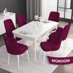 Canisa Concept Noa Serisi,80 x 132 cm Açılabilir Mdf Masa,beyaz Mutfak Masa Takımı,6 Sandalye Gümüş Halkalı - Mürdüm