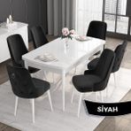 Canisa Concept Noa Serisi,80 x 132 cm Açılabilir Mdf Masa,beyaz Mutfak Masa Takımı,6 Sandalye Gümüş Halkalı - Siyah