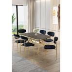 Canisa Concept Olya Serisi 90X168 Lak Panel Antrasit İroni Masa Takımı Gold Ayaklı 6 Antrasit Sandalye