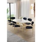 Canisa Concept Olya Serisi 90X168 Lak Panel Beyaz Mermer Desen Masa Takımı Gold Ayaklı 6 Antrasit Sandalye