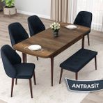 Canisa Concept Orf Serisi 80X132 Açılabilir Barok Ahşap Desen Mutfak Masası Takımı 4 Sandalye ve 1 Bench - Antrasit