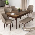 Canisa Concept Orf Serisi 80X132 Açılabilir Barok Ahşap Desen Mutfak Masası Takımı 4 Sandalye ve 1 Bench - Cappucino
