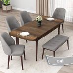 Canisa Concept Orf Serisi 80X132 Açılabilir Barok Ahşap Desen Mutfak Masası Takımı 4 Sandalye ve 1 Bench - Gri