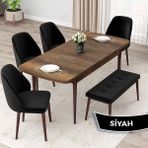 Canisa Concept Orf Serisi 80X132 Açılabilir Barok Ahşap Desen Mutfak Masası Takımı 4 Sandalye ve 1 Bench - Siyah