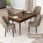 Canisa Concept Orf Serisi 80X132 Açılabilir Barok Ahşap Desen Mutfak Masası Takımı ve 4 Sandalye - Cappucino