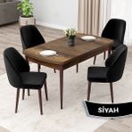 Canisa Concept Orf Serisi 80X132 Açılabilir Barok Ahşap Desen Mutfak Masası Takımı ve 4 Sandalye - Siyah