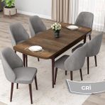 Canisa Concept Orf Serisi 80X132 Açılabilir Barok Ahşap Desen Mutfak Masası Takımı ve 6 Sandalye - Gri