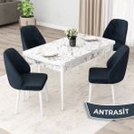 Canisa Concept Orf Serisi 80X132 Açılabilir Beyaz Mermer Desen Mutfak Masası Takımı ve 4 Sandalye - Antrasit