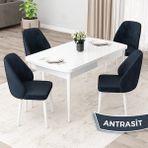 Canisa Concept Orf Serisi 80X132 Açılabilir Beyaz Mutfak Masası Takımı ve 4 Sandalye - Antrasit