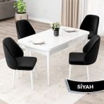Canisa Concept Orf Serisi 80X132 Açılabilir Beyaz Mutfak Masası Takımı ve 4 Sandalye - Siyah