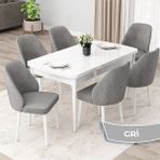 Canisa Concept Orf Serisi 80X132 Açılabilir Beyaz Mutfak Masası Takımı ve 6 Sandalye - Gri
