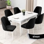 Canisa Concept Orf Serisi 80X132 Açılabilir Beyaz Mutfak Masası Takımı ve 6 Sandalye - Siyah