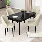 Canisa Concept Orf Serisi 80X132 Açılabilir Siyah Mermer Desen Mutfak Masası Takımı ve 4 Sandalye - Krem