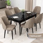 Canisa Concept Orf Serisi 80X132 Açılabilir Siyah Mermer Desen Mutfak Masası Takımı ve 6 Sandalye - Cappucino