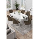 Canisa Concept Par Serisi 70 x 114 Cm, Açılabilir Mdf Mutfak Masa Takımı, Beyaz Masa ve 6 Sandalye - Kahverengi