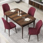 Canisa Concept Par Serisi 70X114, Açılabilir Mdf Mutfak Masa Takımı, Barok Ahşap Desen Masa ve 4 Sandalye - Bordo